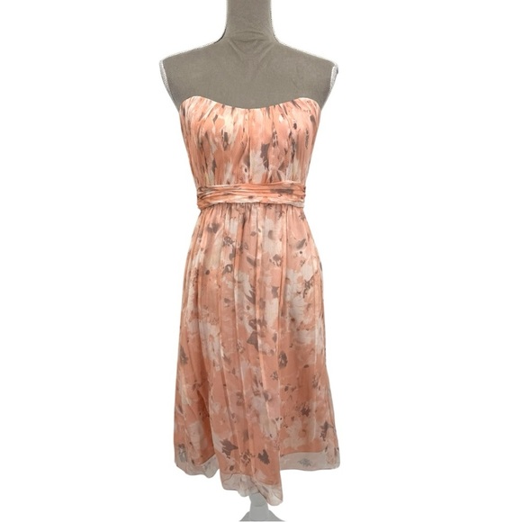 Amsale Silk Strapless Watercolor Dress Size 4 Peach Blush Cocktail Wedding Guest - Picture 2 of 7